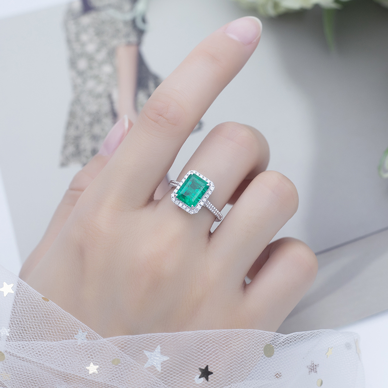 메시 쥬얼리 -MS -608 18K 골드 커스텀 여성 패션 7*9mm 에메랄드 컷 에메랄드 후광 링 링 13