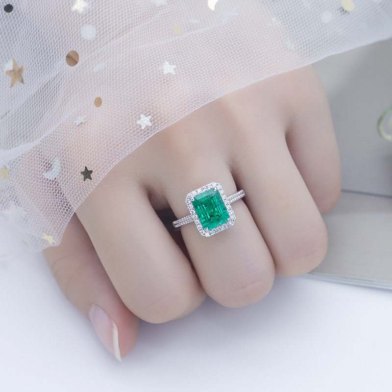 메시 쥬얼리 -MS -608 18K 골드 커스텀 여성 패션 7*9mm 에메랄드 컷 에메랄드 후광 링 링 14