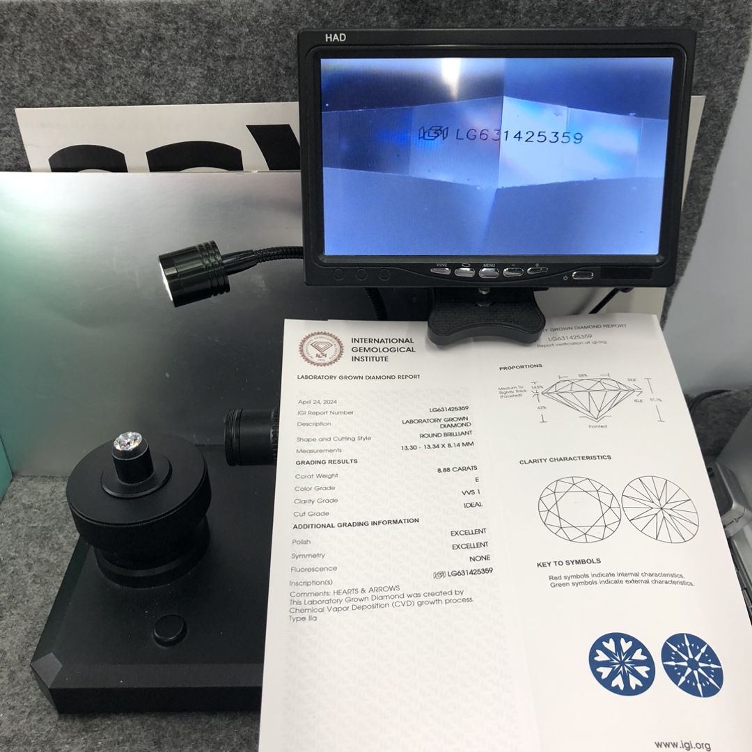 Messi Alahas-8.88CT Round Brilliant Cut Heart & Arrow CVD E VVS1 ID EX EX White Lab Grown Diamond nga adunay Sertipiko 13
