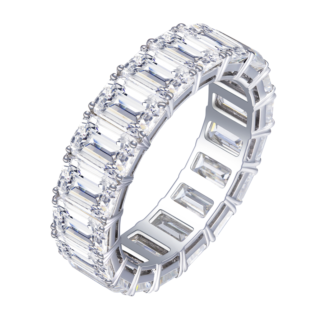 Messi Jewelry - Messi MS-404 Cuban Ring Eternity Band Emerald Cut 18K Gold Moissanite Eternity Ring Rings 11