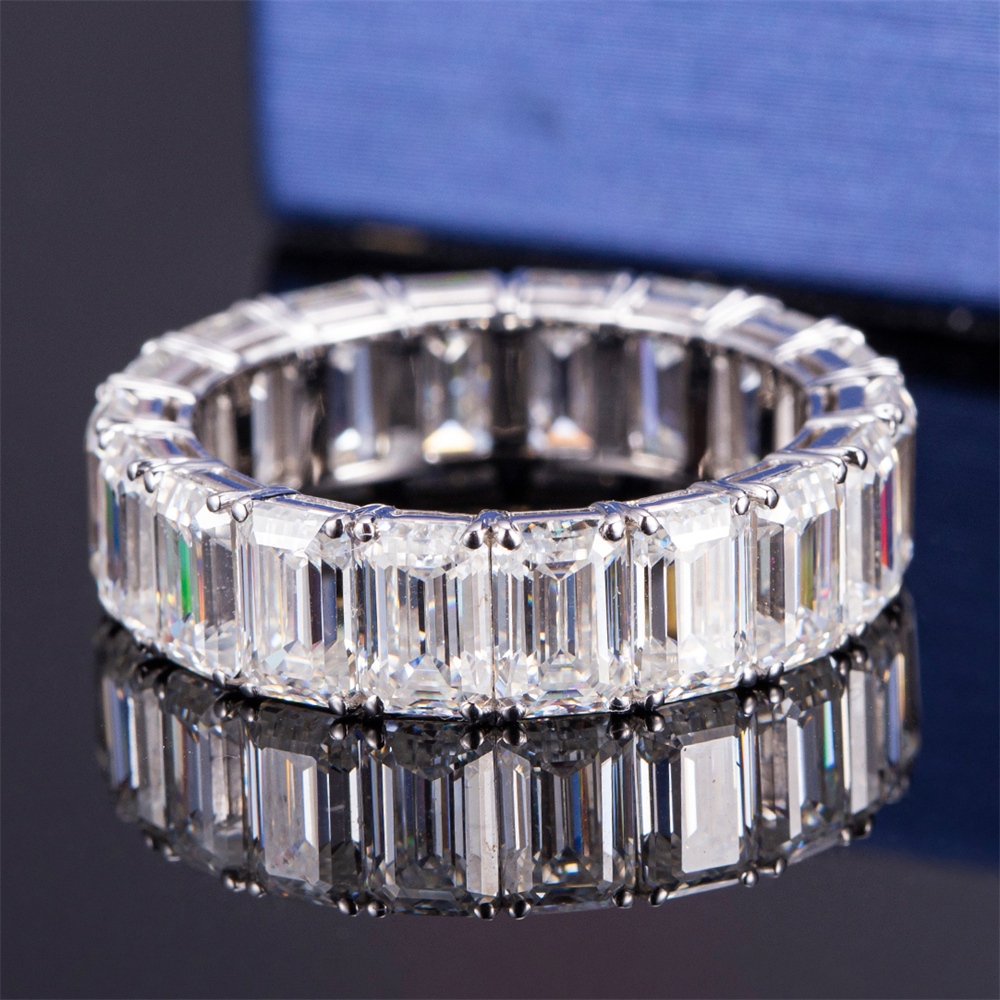 Messi Jewelry - Messi MS-404 Cuban Ring Eternity Band Emerald Cut 18K Gold Moissanite Eternity Ring Rings 12