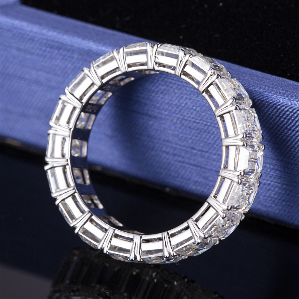 Messi Jewelry - Messi MS-404 Cuban Ring Eternity Band Emerald Cut 18K Gold Moissanite Eternity Ring Rings 13
