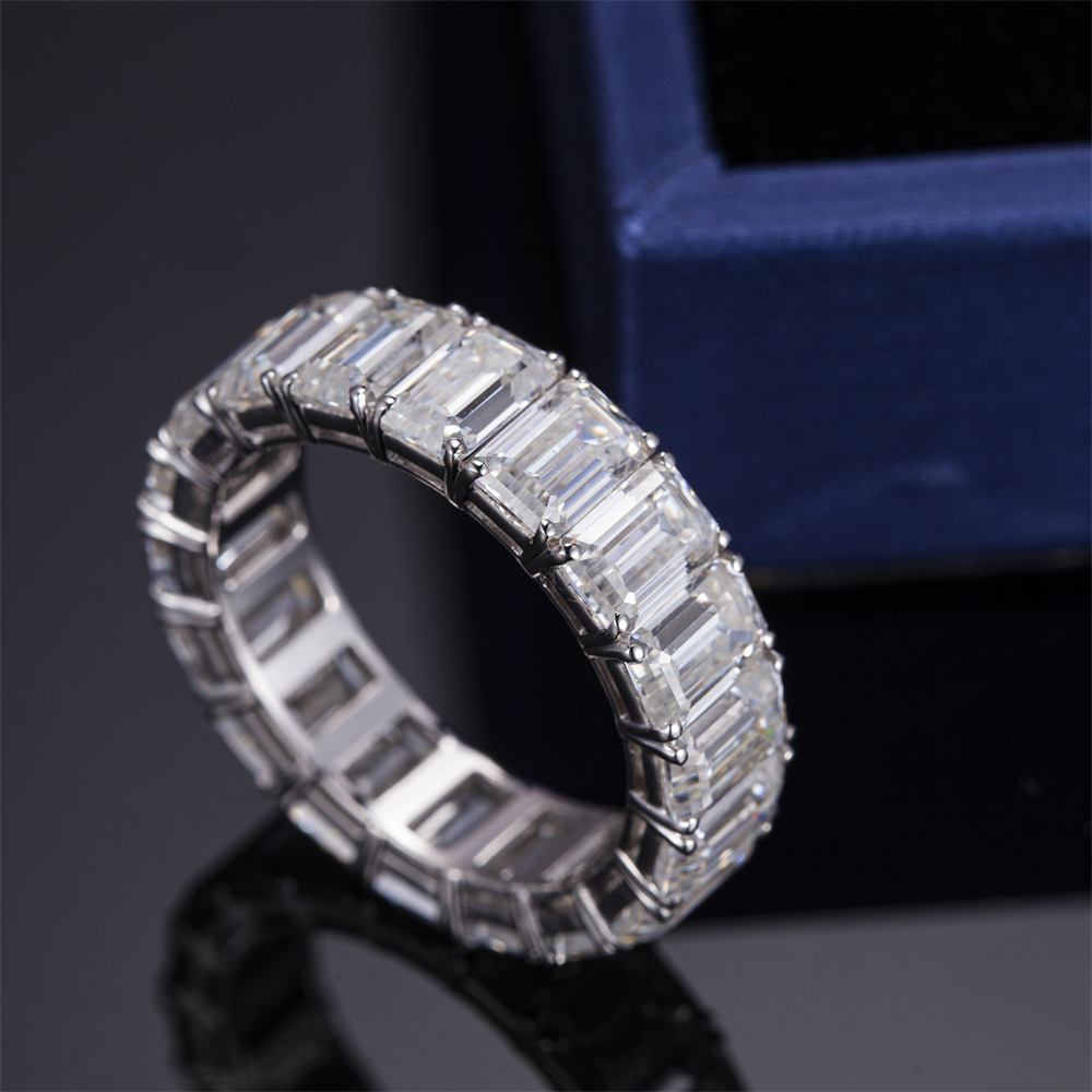 Messi Jewelry - Messi MS-404 Cuban Ring Eternity Band Emerald Cut 18K Gold Moissanite Eternity Ring Rings 14