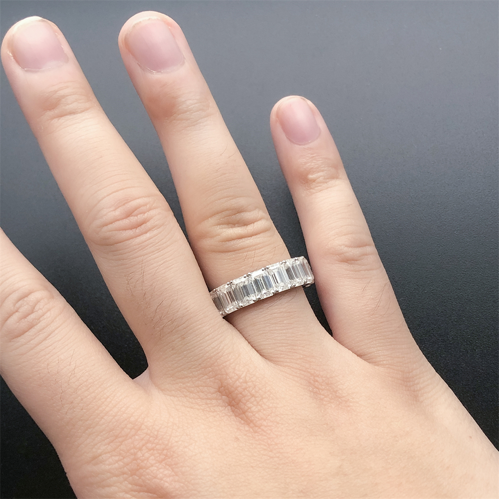 Messi Jewelry - Messi MS-404 Cuban Ring Eternity Band Emerald Cut 18K Gold Moissanite Eternity Ring Rings 17