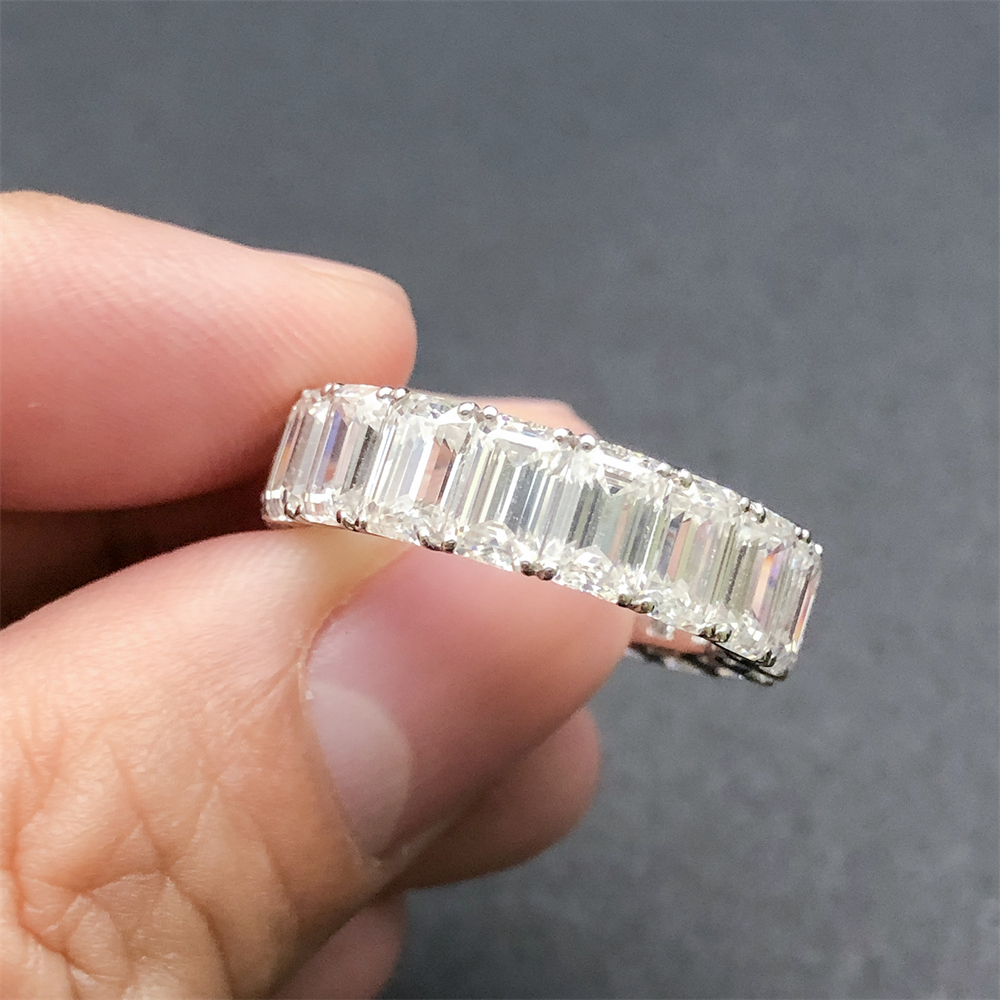 Messi Jewelry - Messi MS-404 Cuban Ring Eternity Band Emerald Cut 18K Gold Moissanite Eternity Ring Rings 15