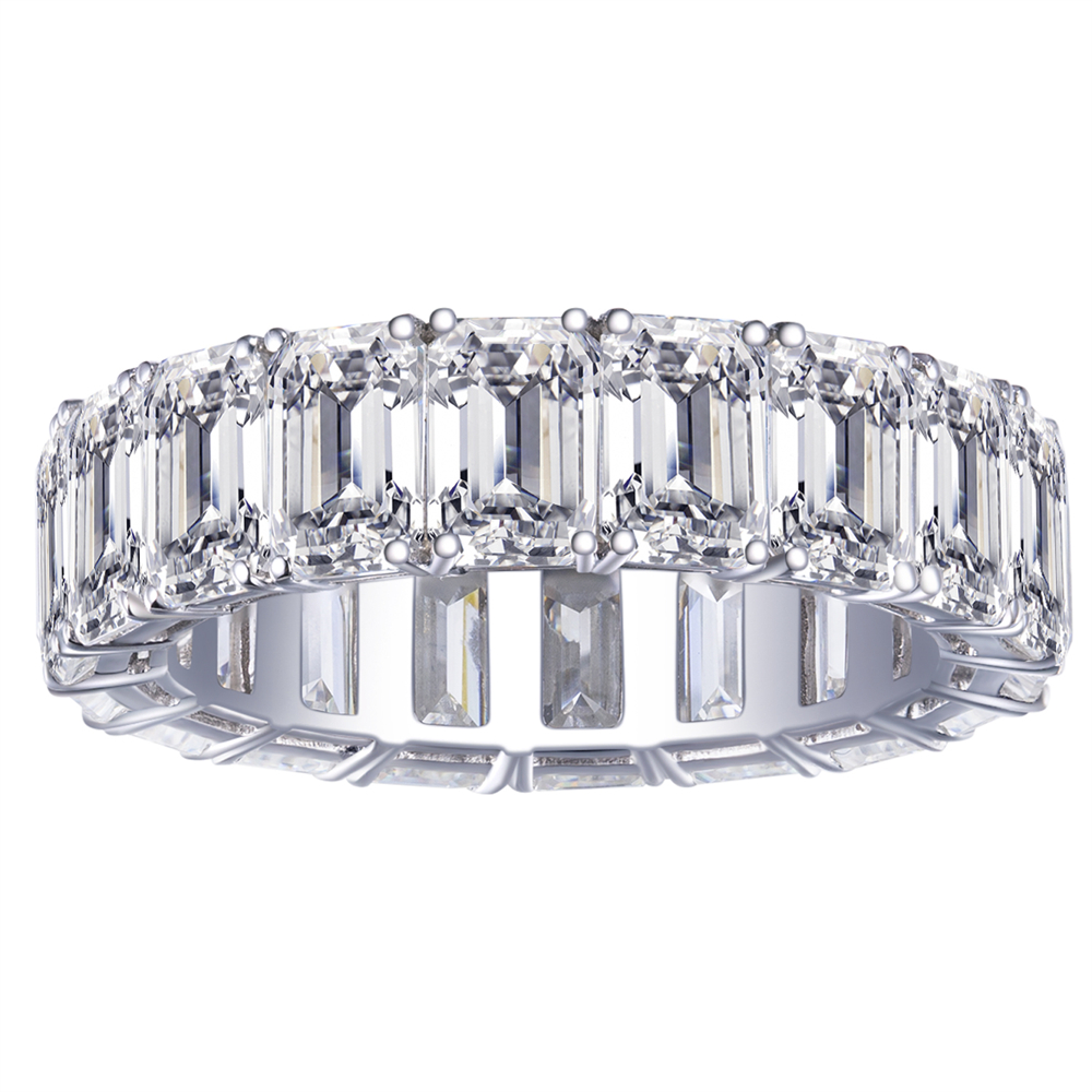 Messi Jewelry - Messi MS-404 Cuban Ring Eternity Band Emerald Cut 18K Gold Moissanite Eternity Ring Rings 9