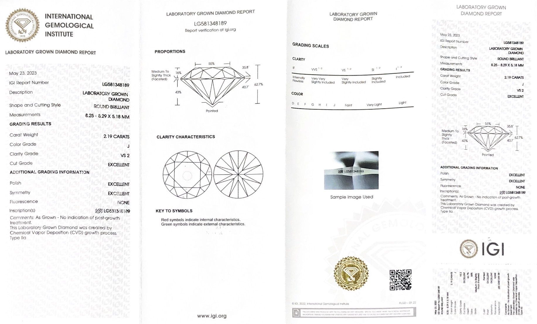 Round Brilliant Cut 2.2ct J VS2 CVD Diamond Lab Grown Diamond IGI Certificate 6