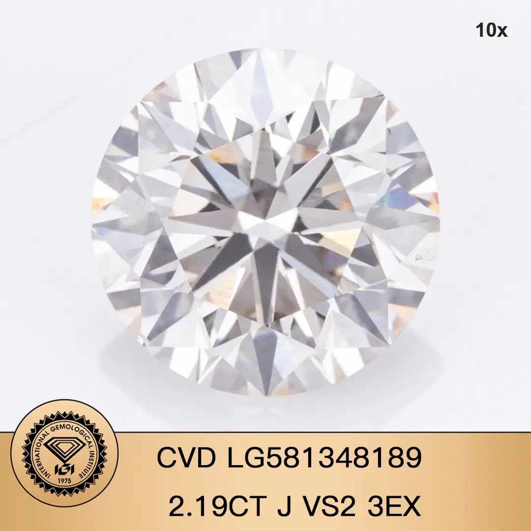 ROUND BRILLANT CUT 2,2CT J VS2 CVD Diamond Lab Certificato Diamond IGI 1