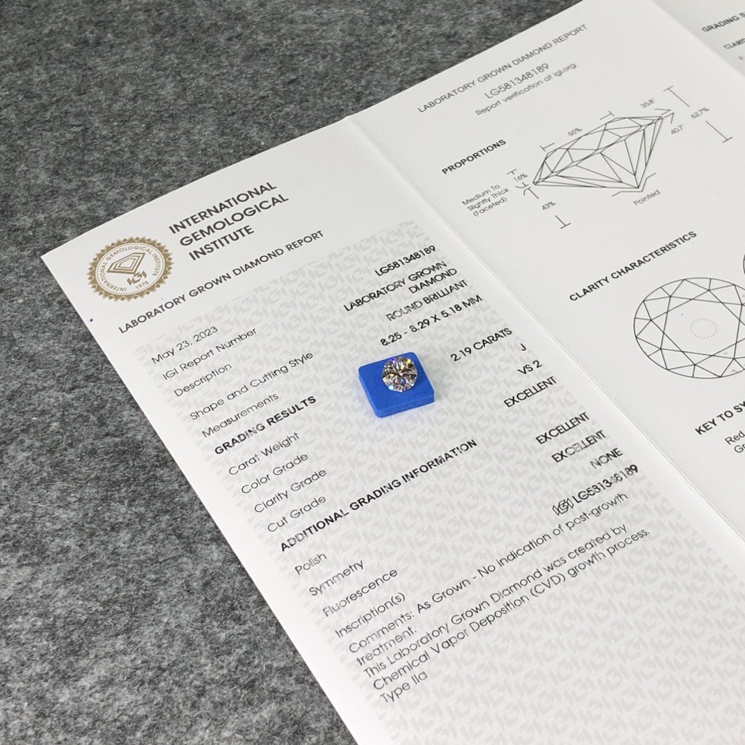 Round Brilliant Cut 2.2ct J VS2 CVD Diamond Lab Grown Diamond IGI Certificate 8