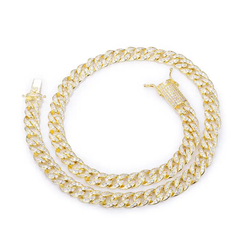 Gioielli Messi - Gioielli Messi Custom 10mm Moissanite 925 Sterling Silver Cuban Link Chain for Men Collana 1
