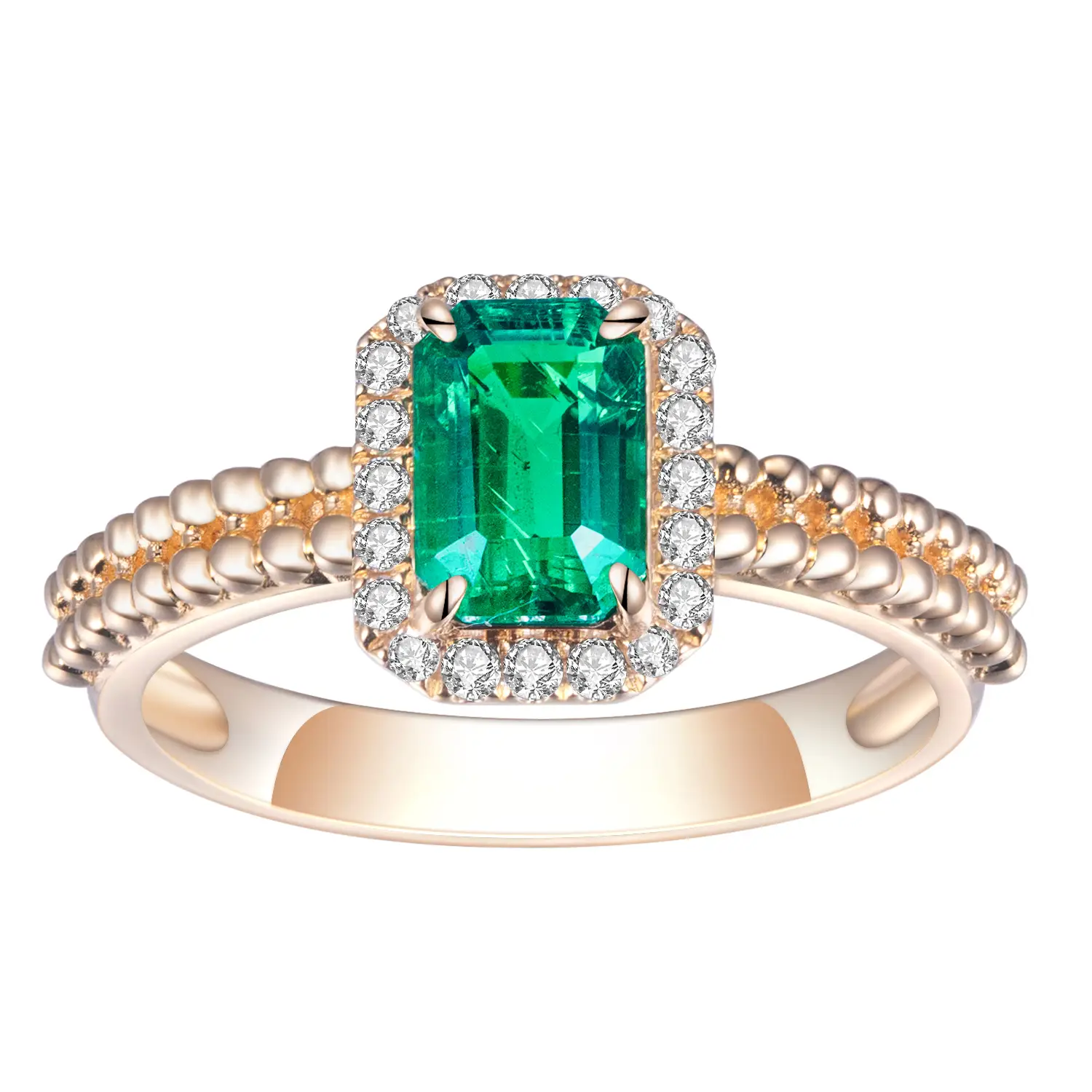 Messi Jewelry - Messi Jewelry 18K Giallo Gold 1-1,5 CT Laboratorio coltivato Emerald Emerald Cut Halo Rings 1