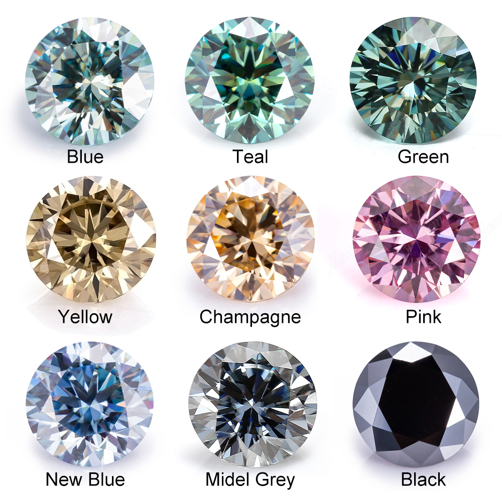 Messi Jewelry - Moissanite Diamond Stone Wholesale Price Loose Green Champagne Grey Blue Black Yellow Pink Color Moissanite Round 8