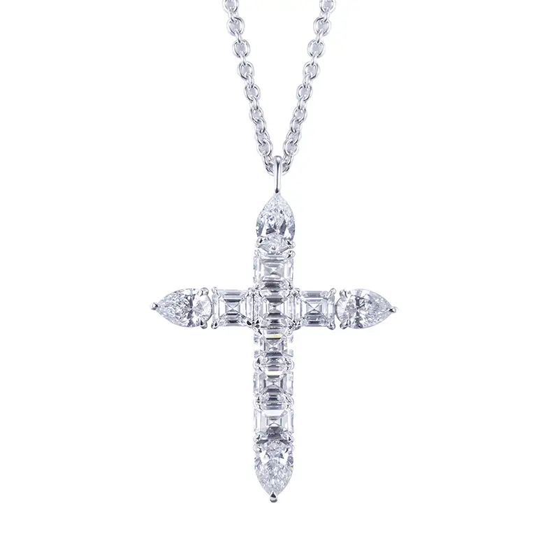Gioielli Messi - Collana a ciondolo a ciondolo a croce diamantata da laboratorio hiphop in oro bianco 14k 1