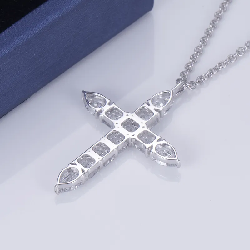 Lab Diamond Cross Necklace White Gold
