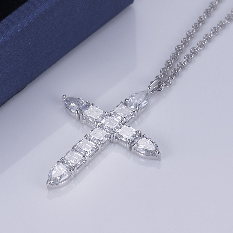 Messi Jewelry - Lab Grown Diamond Cross Pendant Necklace 14K White Gold Hiphop 10