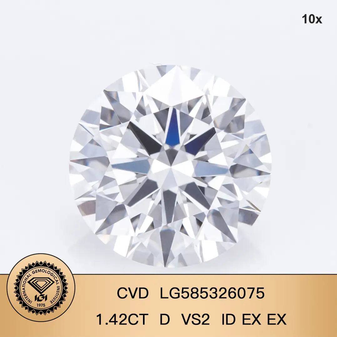 Taglio brillante rotondo 1,5CT D VS2 CVD Diamond Lab Certificato Diamond IGI 1