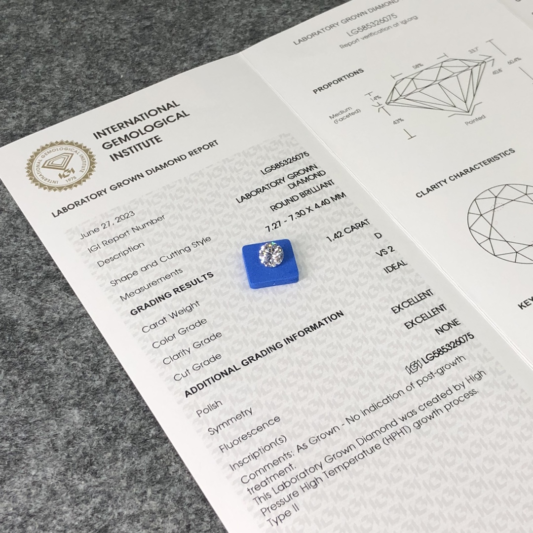 Potongan Cemerlang Bulat 1.5ct D VS2 CVD Diamond Lab Grown Diamond IGI Certificate 9