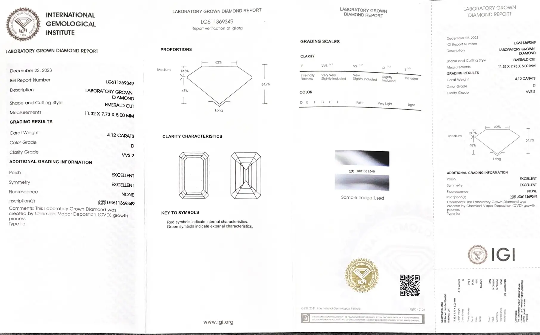 4.12CT Emerald Lab Grown Diamond - IGI Certified 2