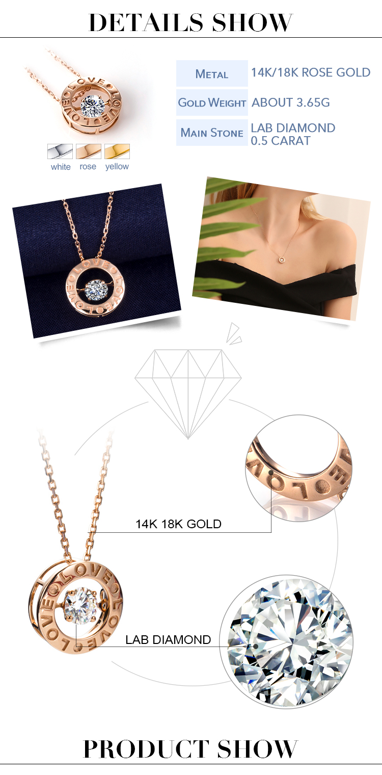 Messi Alahas - Messi Alahas MS-150 18K AU750 Rose Gold Necklace CVD HPHT Lab Gibuhat Diamond Love Necklaces Necklace 8