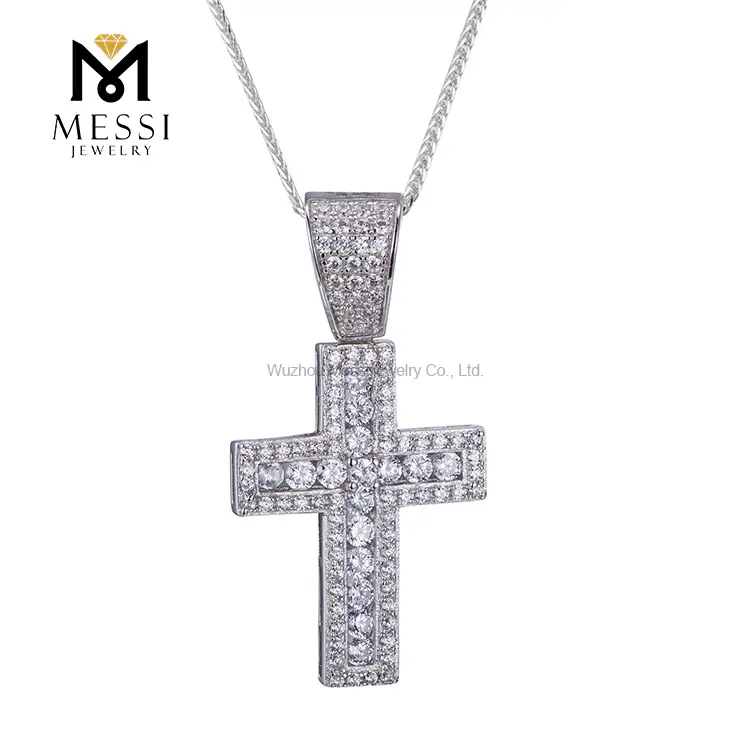 Gioielli Messi - Gioielli Messi ghiacciati zircone Cross 925 collana in argento sterling per uomo ciondolo moissanite 1