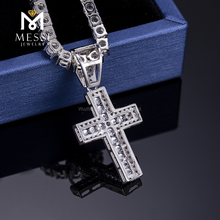 Messi Alahas - Messi Alahas Iced out Zircon cross 925 sterling silver kwintas para sa mga lalaki Moissante Pendant 10