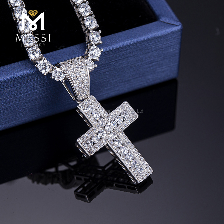 Messi Alahas - Messi Alahas Iced out Zircon cross 925 sterling silver kwintas para sa mga lalaki Moissante Pendant 9