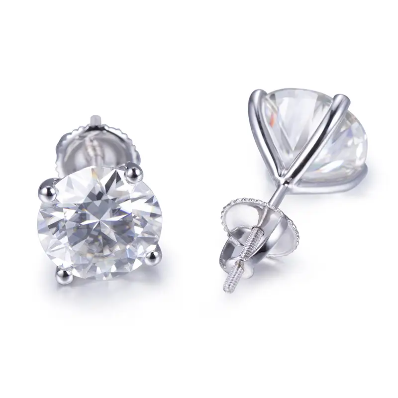 Messi Jewelry - Messi Jewelry MSE -501 Women's 14k White Gold 3ct Wedding Engagement Round Moissanite Orecchini 1