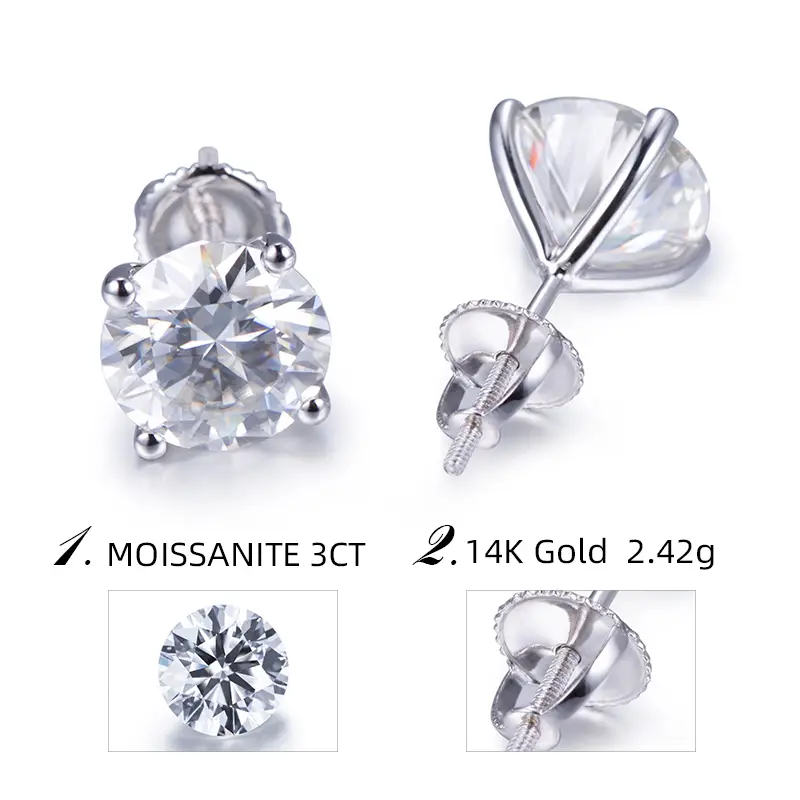 Custom moissanite stud earrings screw back quality assurance Manufacturer | Messi Jewelry 6