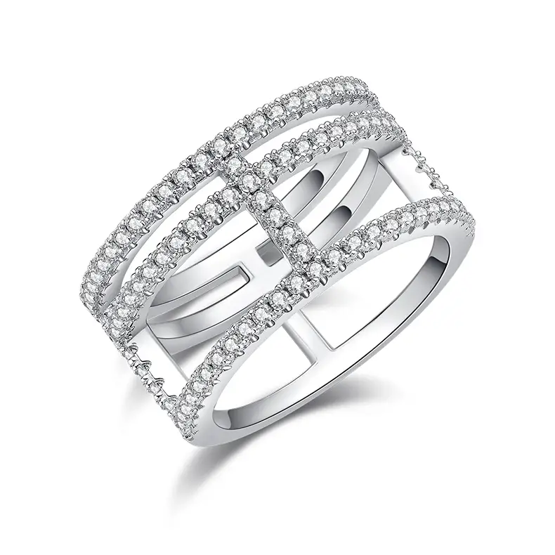 M53B I-shaped guard ring Moissanite Gold Plated 925 Sterling Silver Solitaire Ring 1