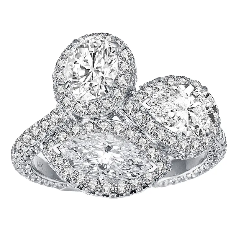 Gioielli Messi - Messi Gems 3 Stones DEF Color Moissanite Diamond Engagement Ring Anelli ad anello in stile gioiello di lusso 1