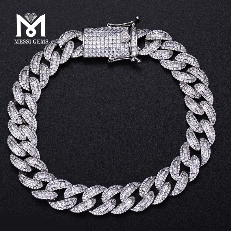 Gioielli Messi - Lunghezza del design della catena popolare 925 Sterling Silver Hip Hop hop Moissanite Moissanite Cuban Caten Link Bracciale 1