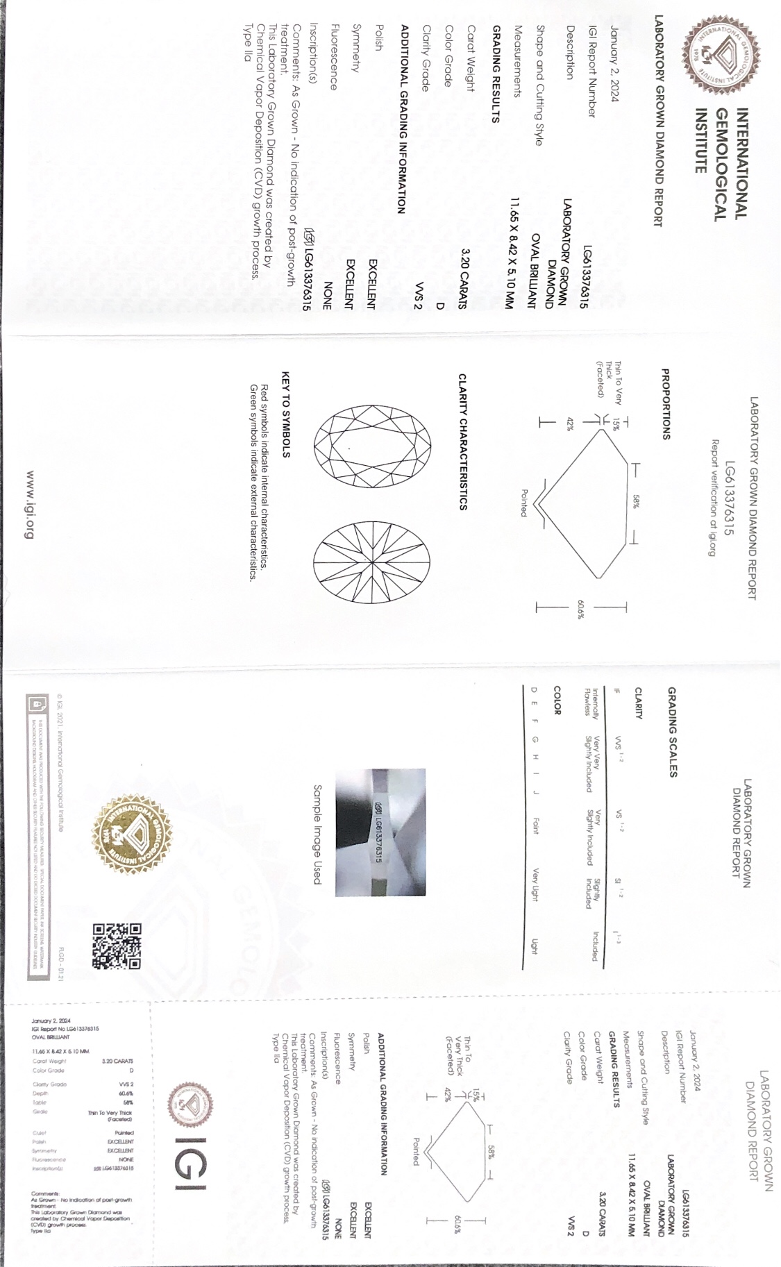 3.20CT Pear shape CVD LG613376315 D VVS2 EX EX lab Grown Diamond 7