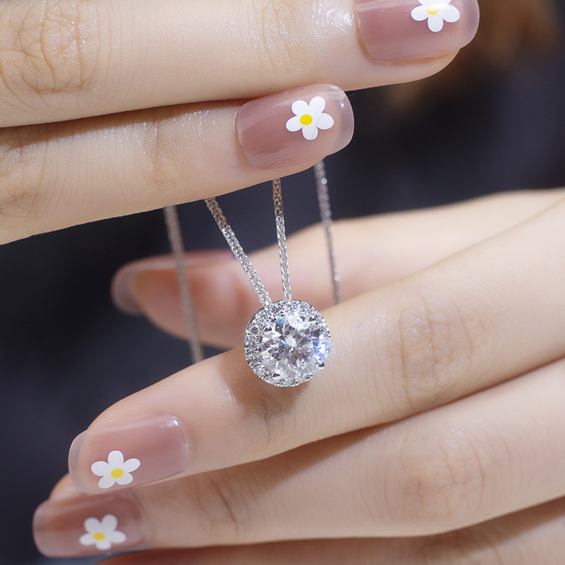 MSN-611 AU750 1 Carat Round Shaped CVD Lab Grown Diamond Necklace With 18K White Gold 9