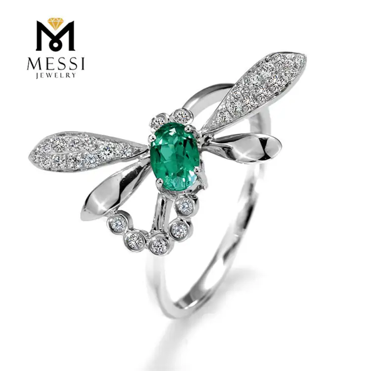 Messi Jewelry - Messi Jewelry Dragonfly Simulato Emerald Jewelry 14K 18K Gold Oro bianco Indiano Emerald Anello Emerald Rings 1