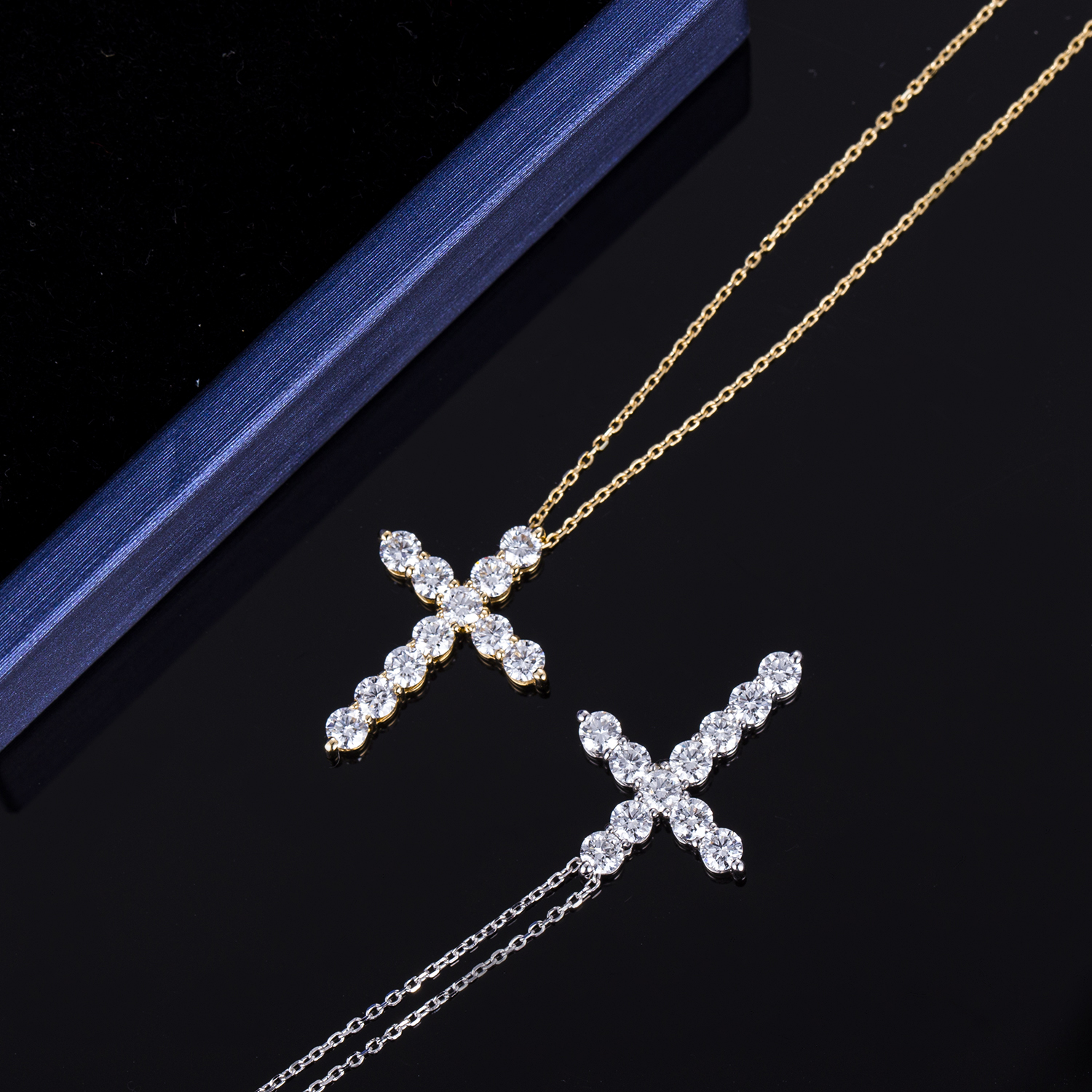 Jóias Messi - Jóias Messi 10k 14k 18k Pingente de ouro colares cruzados Colar de diamante cultivado Colar de diamante 11