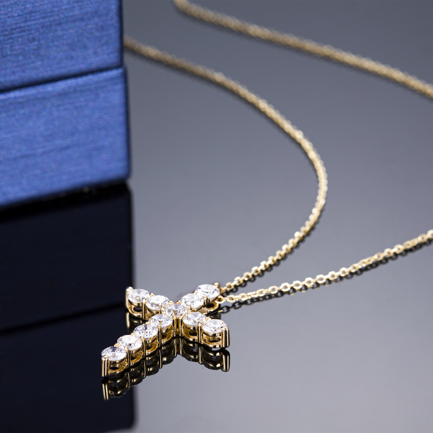 Jóias Messi - Jóias Messi 10k 14k 18k Pingente de ouro colares cruzados Colar de diamante cultivado Colar de diamante 13