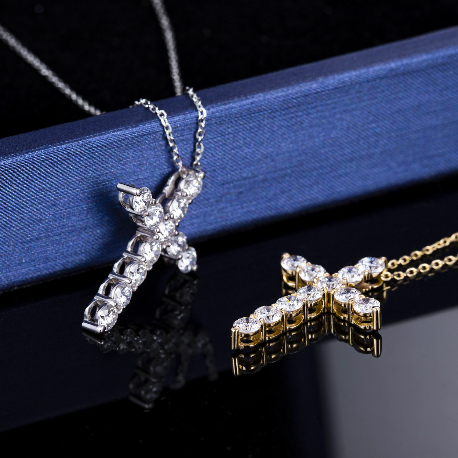 Jóias Messi - Jóias Messi 10k 14k 18k Pingente de ouro colares cruzados Colar de diamante cultivado Colar de diamante 12