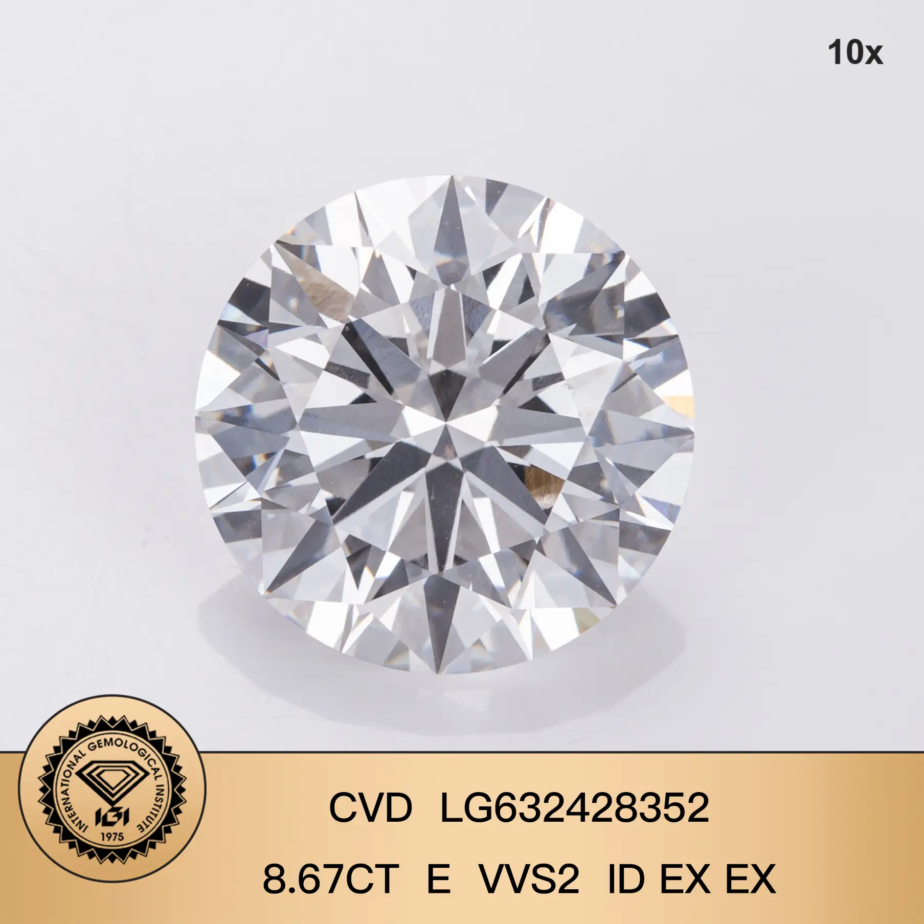 Gioielli Messi- Round Brilliant Cut CVD Lab Grown Diamond LG632428352 8.67ct E VVS2 ID ex ex 1