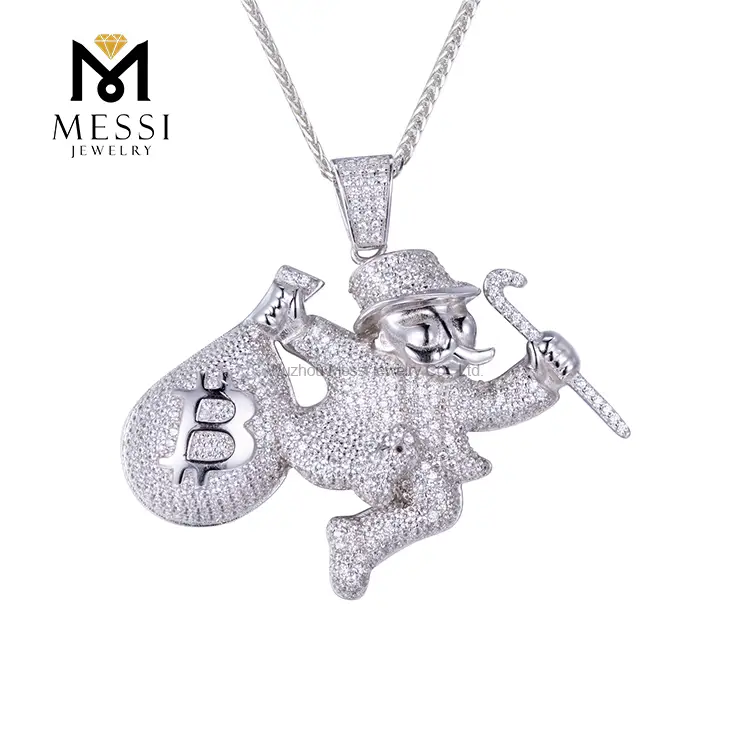 Ювелирные изделия Messi - Ювелирные изделия Messi 925 Серебряные украшения хип -хоп cz заморозили мужское ожерелье для подвесной цепи Moissante 1