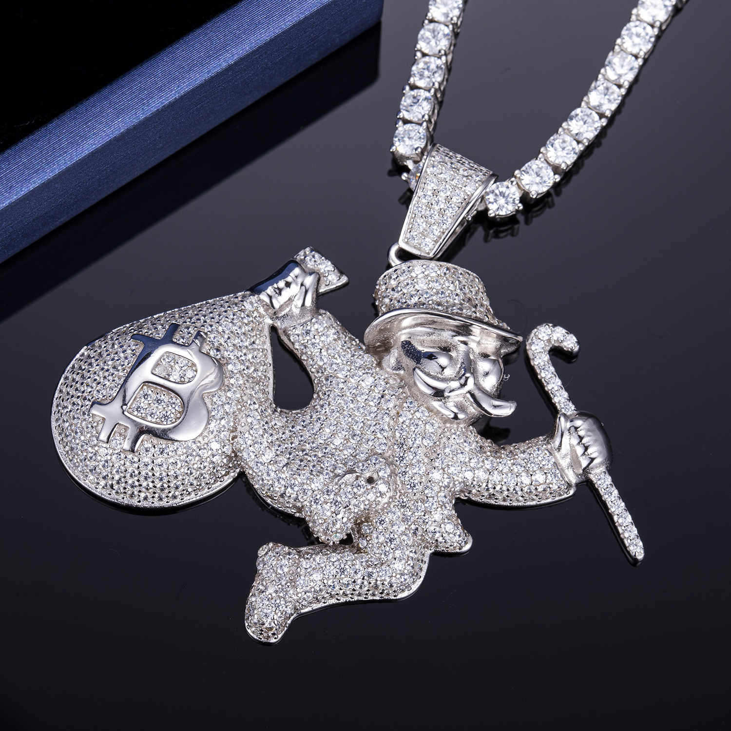 Messi Alahas - Messi Alahas 925 silver nga alahas Hip Hop CZ Iced Out Men's Pendant Chain Necklace Moissante Pendant 8