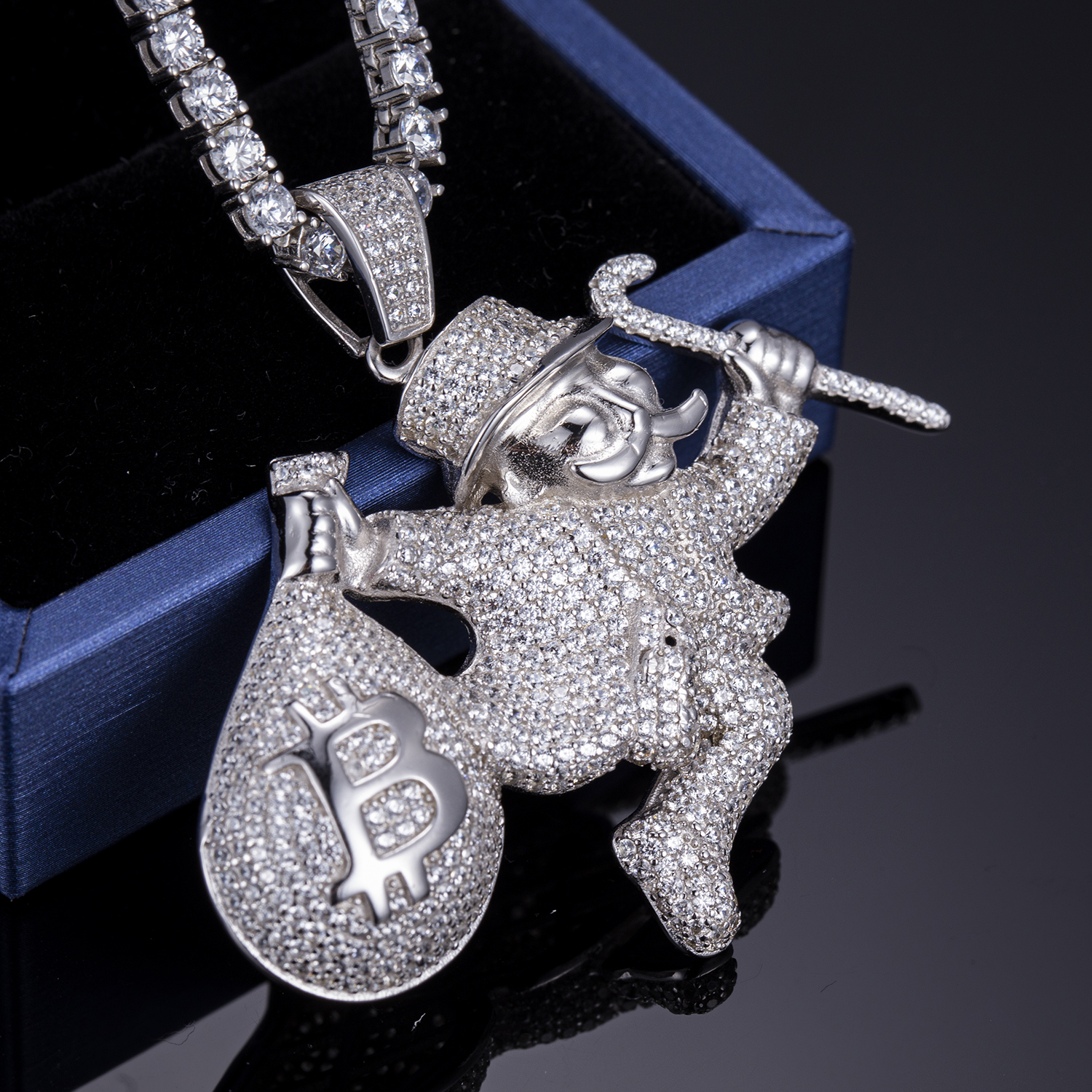 Messi Alahas - Messi Alahas 925 silver nga alahas Hip Hop CZ Iced Out Men's Pendant Chain Necklace Moissante Pendant 9