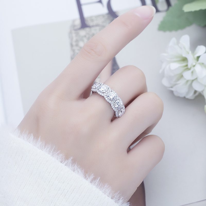 Joyas Messi - MS -619 Joyas de moda para mujeres 18k Gold White Def Diamond Moissanite Half Eternity Anillos anillos 13