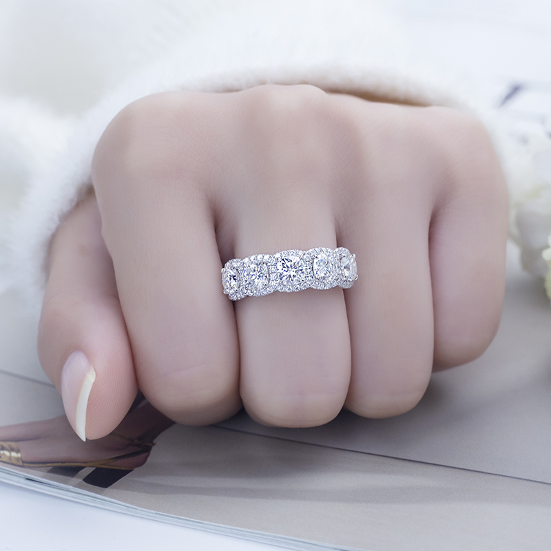 Joyas Messi - MS -619 Joyas de moda para mujeres 18k Gold White Def Diamond Moissanite Half Eternity Anillos anillos 12