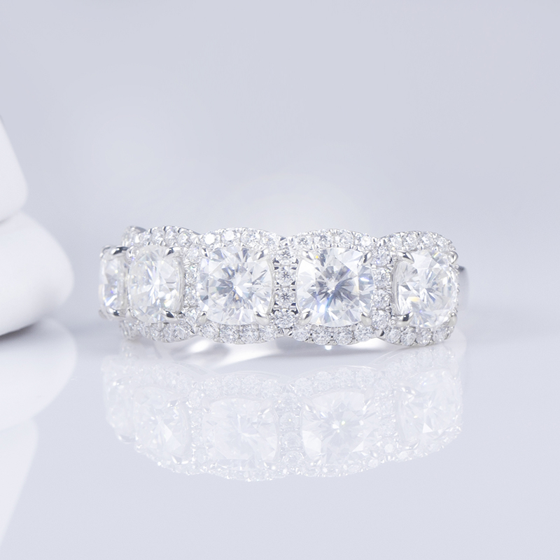 Joyas Messi - MS -619 Joyas de moda para mujeres 18k Gold White Def Diamond Moissanite Half Eternity Anillos anillos 9