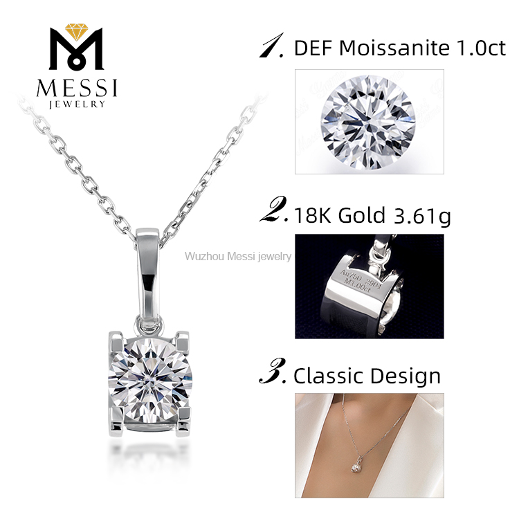 Messi Jewelry - Messi Jewelry MS -039 AU750 18K 14K colar de ouro branco Jewellry 1.0Carat CVD Colar de colar de diamante cultivado 8