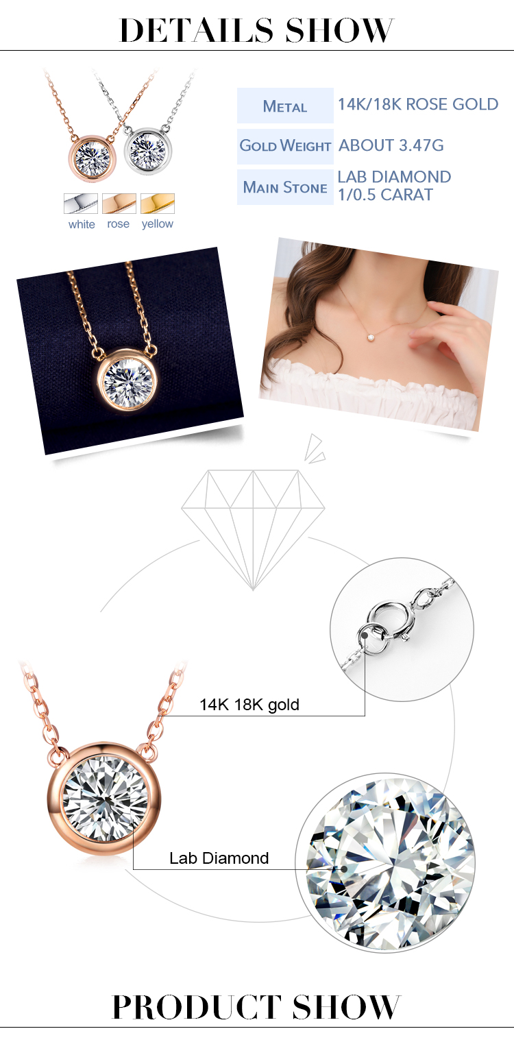 Messi Jewelry - MS -108 Rose Gold Jewelry Lab Colar Diamond Colar 10k 14k Colar de colar de ouro 18k 8
