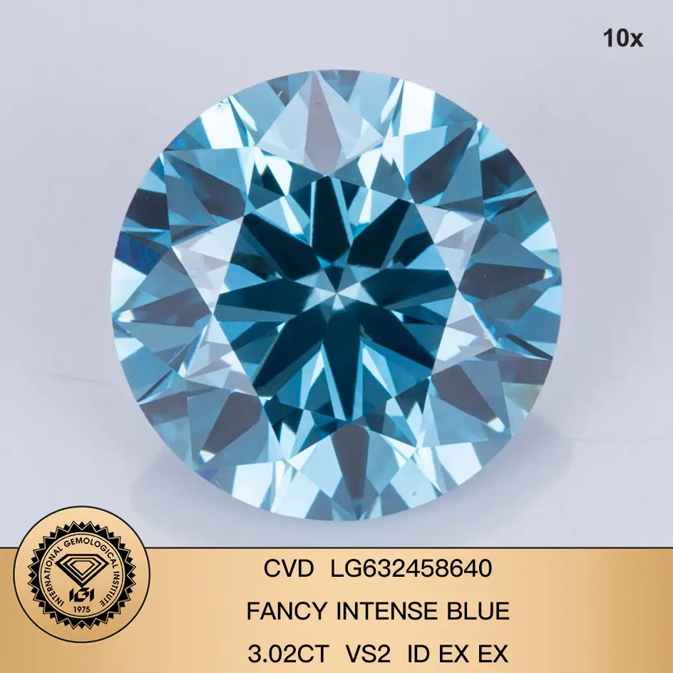 Round 3.02 Carat Blue CVD Lab Grown Diamond VS2 Ideale con certificato IGI 1