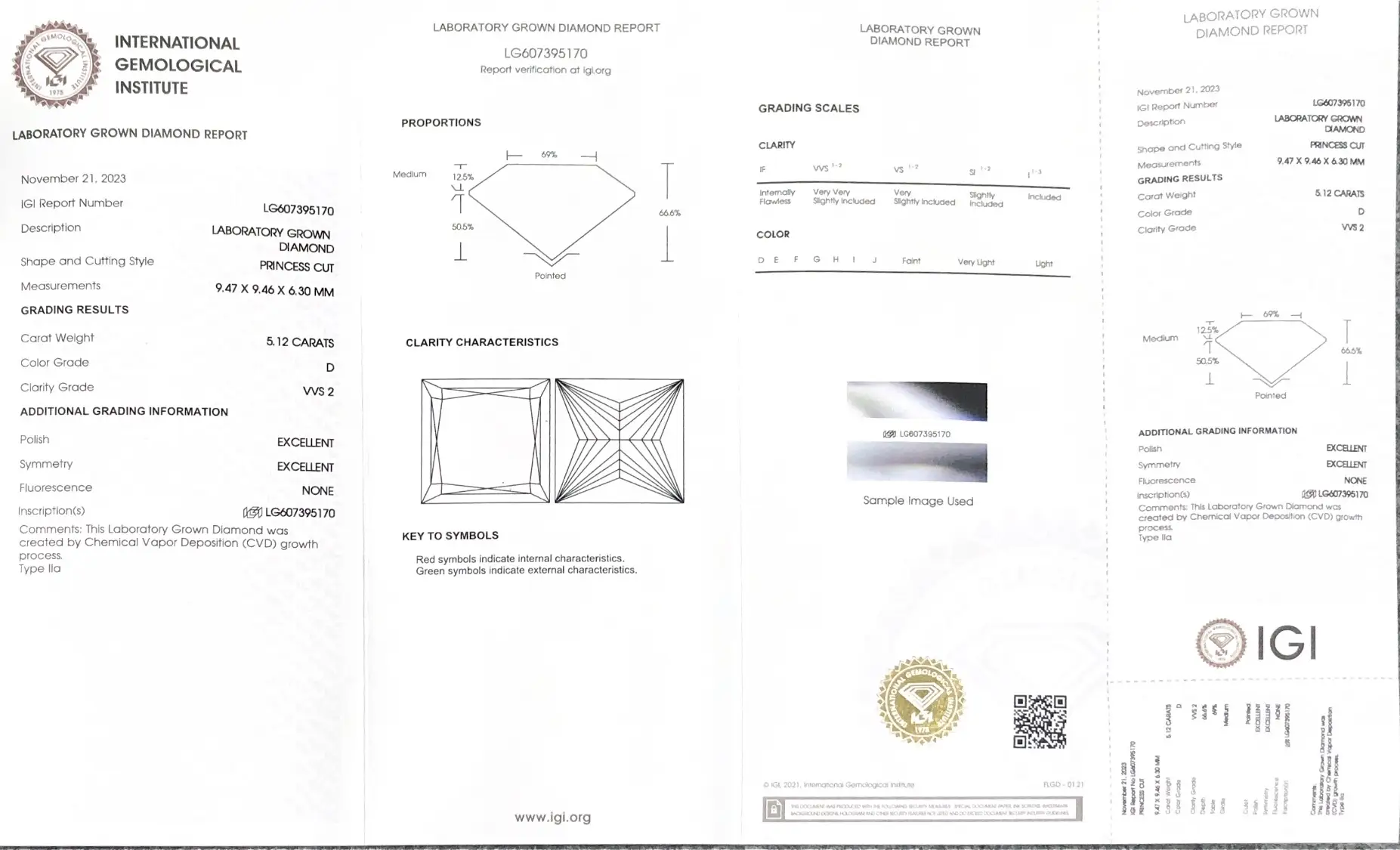 5.12CT Princess Lab Grown Diamond with IGI Certificate - Customizable Jewelry 2