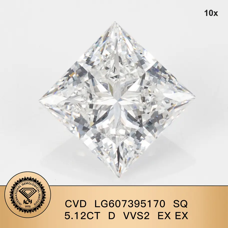 5.12CT Princess Lab Grown Diamond with IGI Certificate - Customizable Jewelry 5