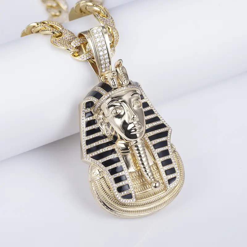Custom 10K Gold Pharaoh Pendant with Lab Diamonds - Hip Hop Gold Pendants 7